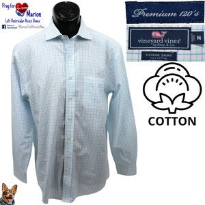 Vineyard Vines Medium Blue Green Check Cooper Shirt 100% Cotton Classic Fit L/S